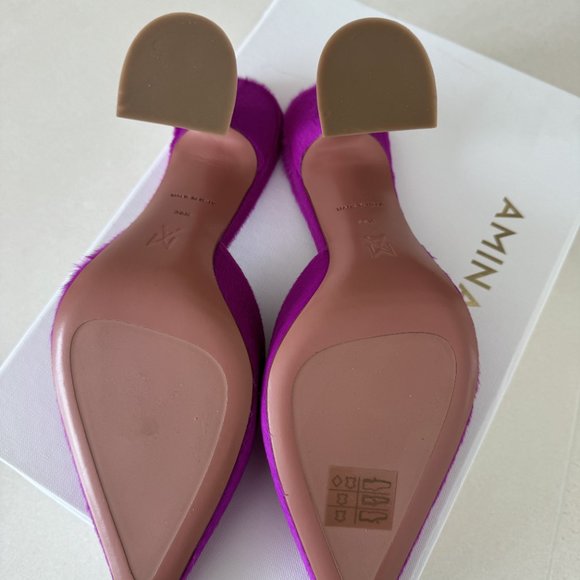 New Amina Muaddi Fiona Pony Mule Pony Pink, 38.5 with Box Tag - Picture 9 of 15